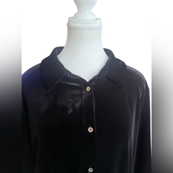 Calvin Klein Blouse Size Large Black Velvet Button Up Whimsigoth Witchy Holiday - Picture 4 of 12
